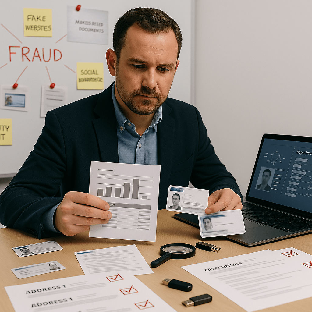 Private investigator analysing digital fraud evidence to explain why modern fraud is harder to detect today