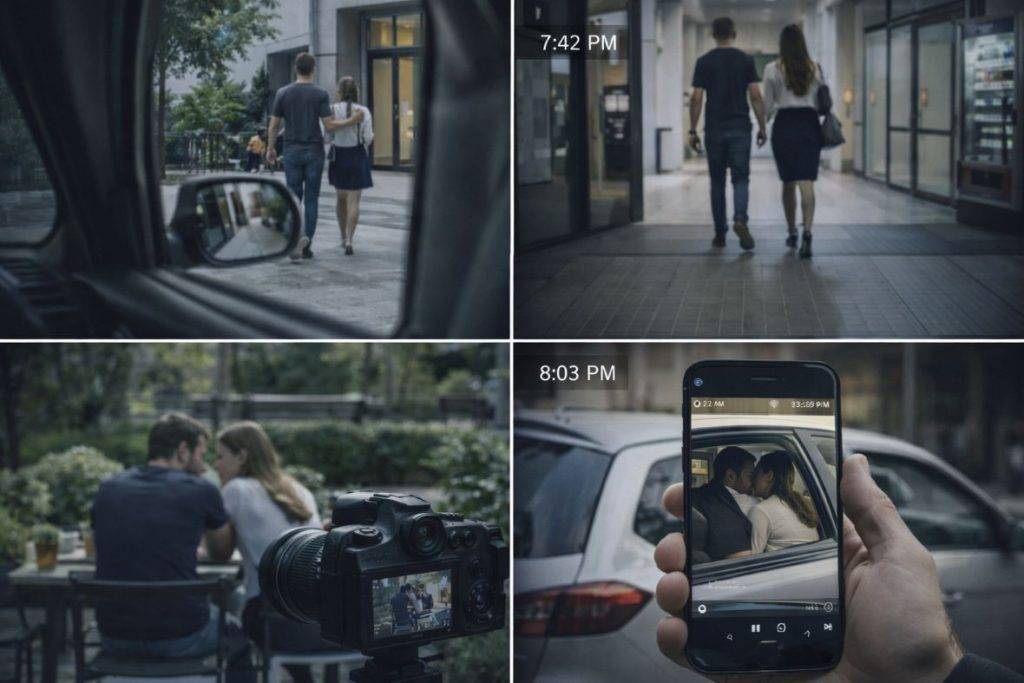 What Makes Surveillance Evidence Legal and Usable in Court. Illustration of surveillance evidence being evaluated in a courtroom setting, highlighting key concepts of authenticity, admissibility, and legal compliance.