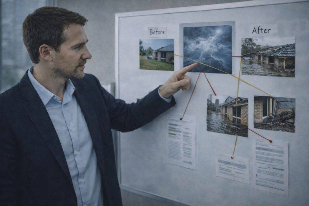 How a Private Investigator Checks Storm Damage for Insurance in Sydney. Sydney private investigator documenting storm damage for an insurance claim using lawful photos, verification, and evidence-led reporting.